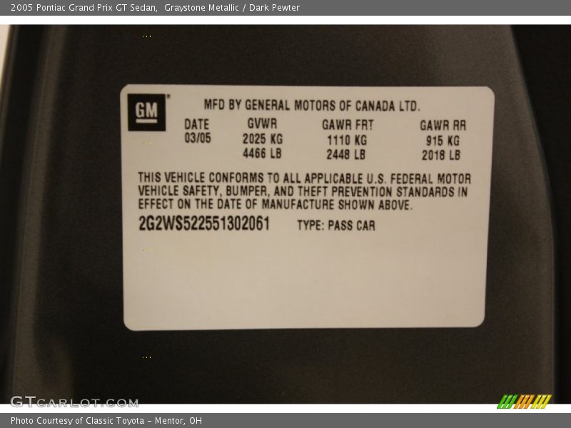 Graystone Metallic / Dark Pewter 2005 Pontiac Grand Prix GT Sedan