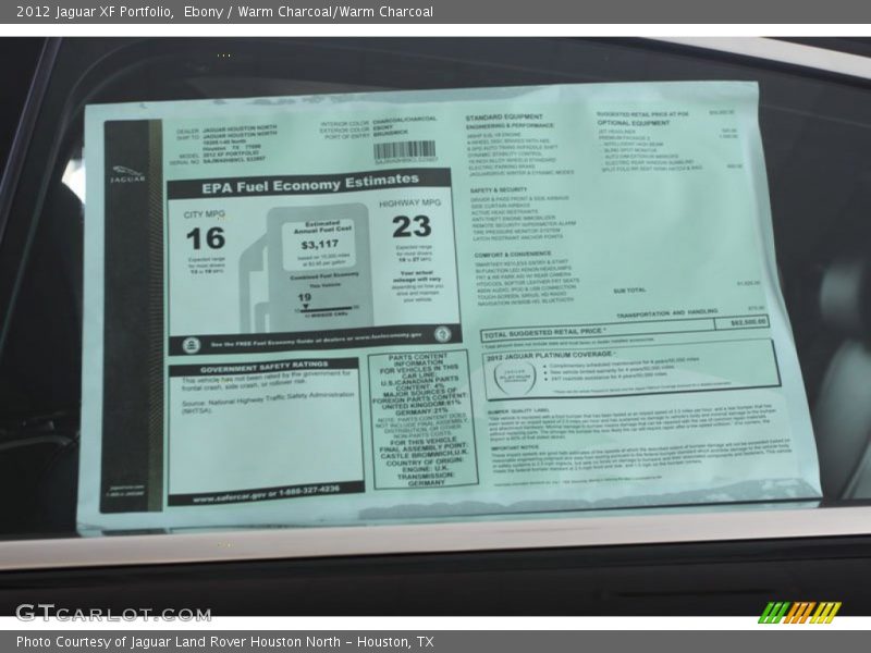  2012 XF Portfolio Window Sticker