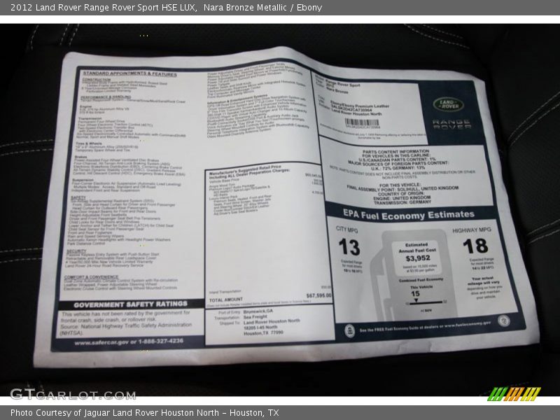 Nara Bronze Metallic / Ebony 2012 Land Rover Range Rover Sport HSE LUX