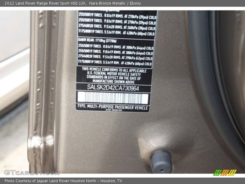 Nara Bronze Metallic / Ebony 2012 Land Rover Range Rover Sport HSE LUX