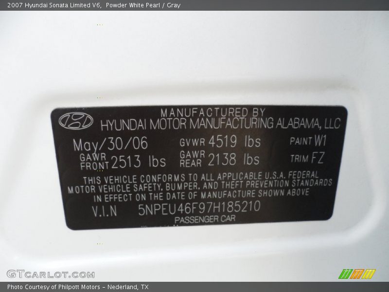 Powder White Pearl / Gray 2007 Hyundai Sonata Limited V6