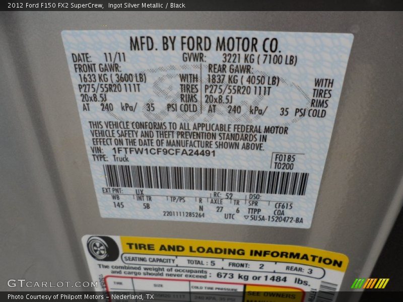 Ingot Silver Metallic / Black 2012 Ford F150 FX2 SuperCrew