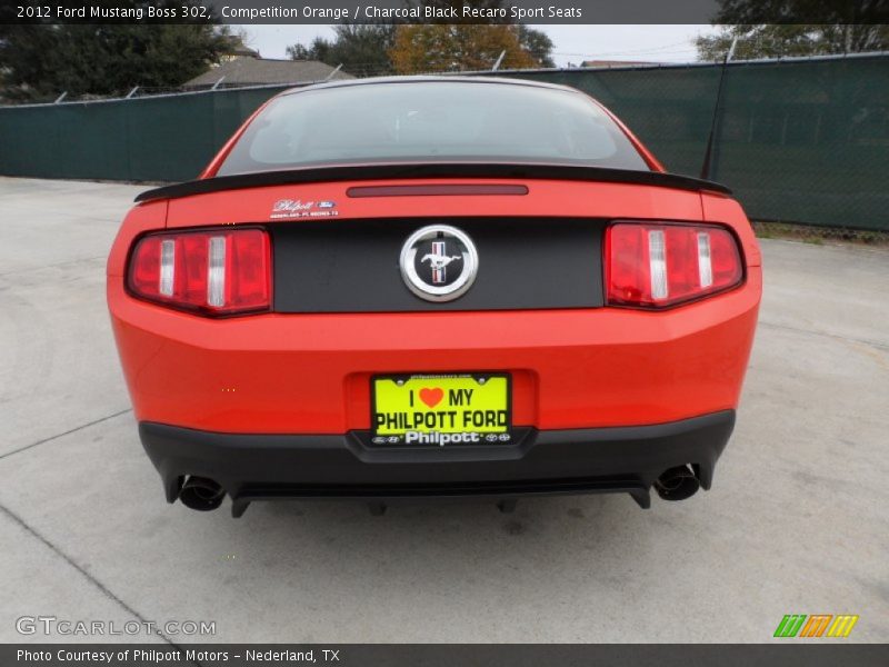 Competition Orange / Charcoal Black Recaro Sport Seats 2012 Ford Mustang Boss 302