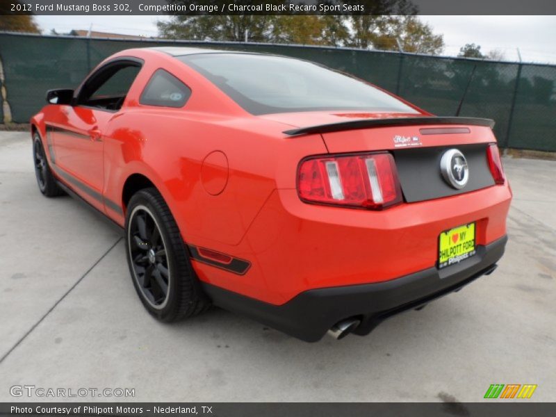 Competition Orange / Charcoal Black Recaro Sport Seats 2012 Ford Mustang Boss 302