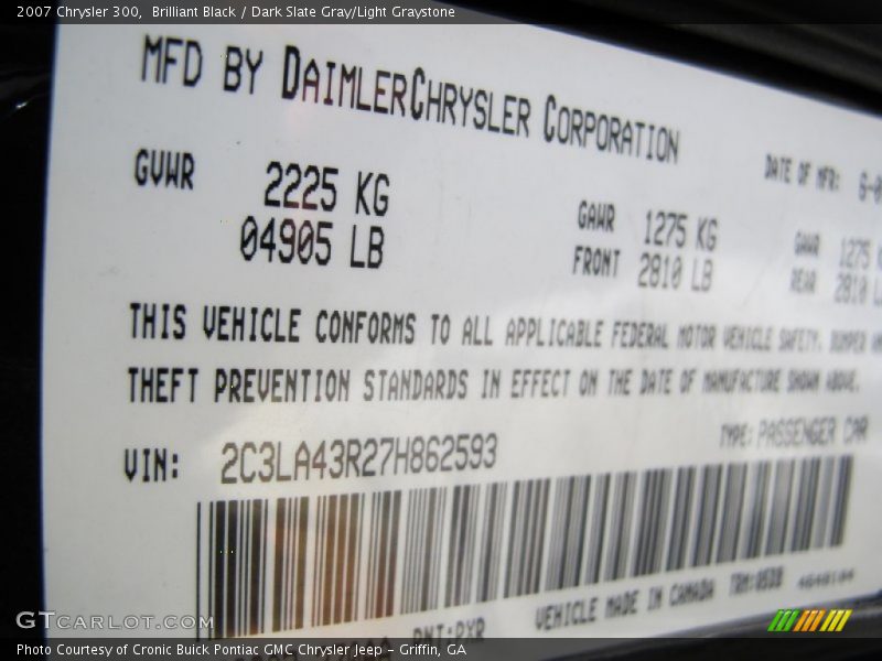 Brilliant Black / Dark Slate Gray/Light Graystone 2007 Chrysler 300