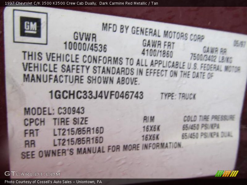 Dark Carmine Red Metallic / Tan 1997 Chevrolet C/K 3500 K3500 Crew Cab Dually