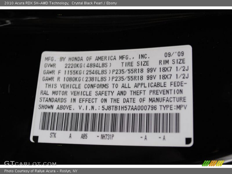 Crystal Black Pearl / Ebony 2010 Acura RDX SH-AWD Technology