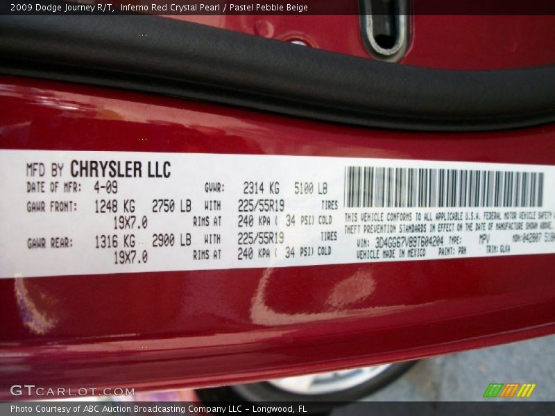 Inferno Red Crystal Pearl / Pastel Pebble Beige 2009 Dodge Journey R/T