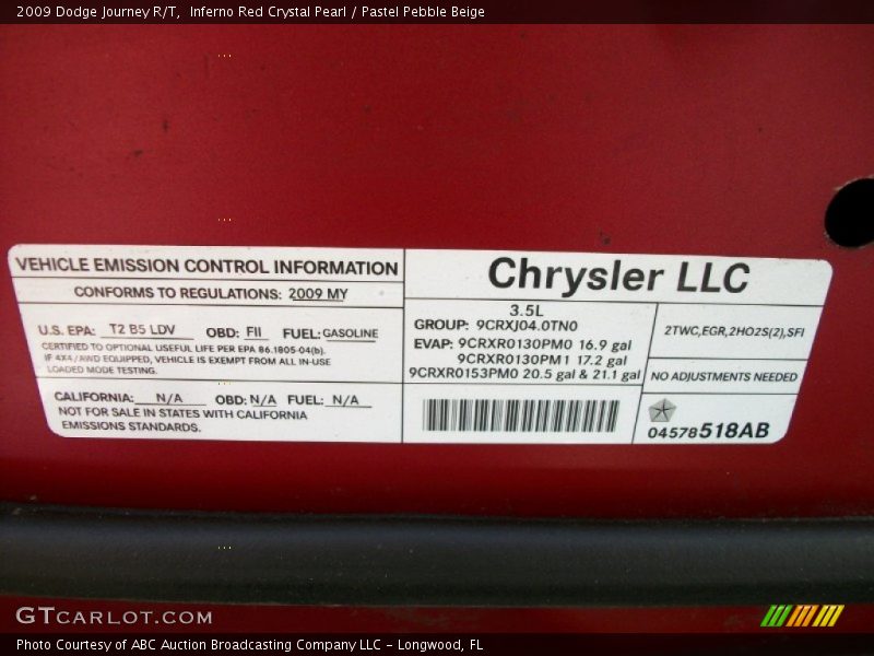 Inferno Red Crystal Pearl / Pastel Pebble Beige 2009 Dodge Journey R/T