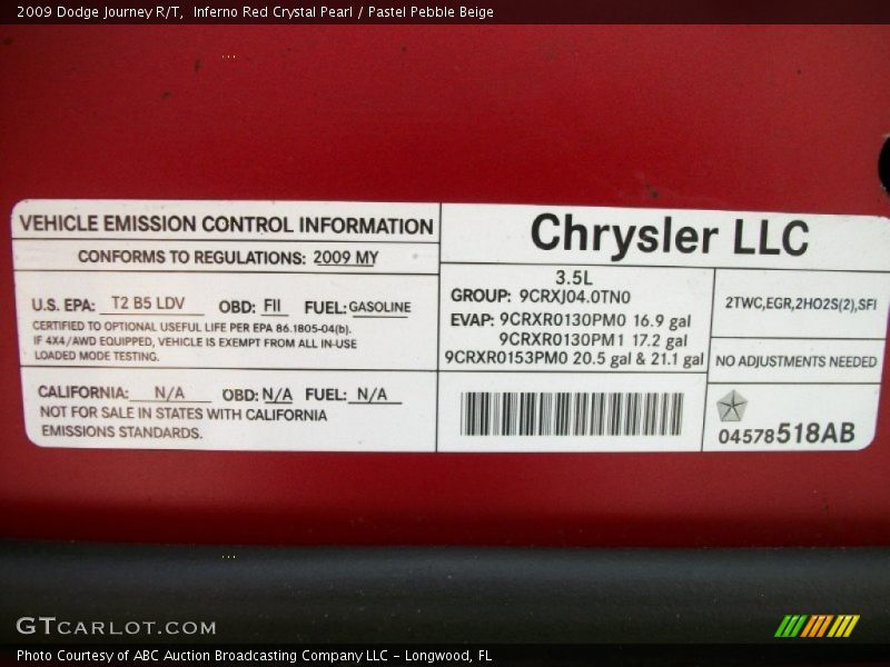 Info Tag of 2009 Journey R/T