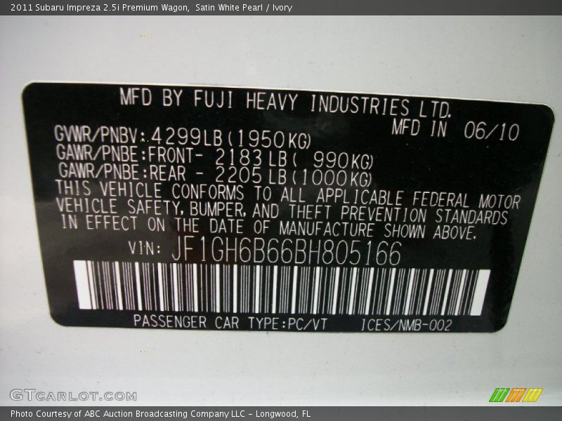 Satin White Pearl / Ivory 2011 Subaru Impreza 2.5i Premium Wagon