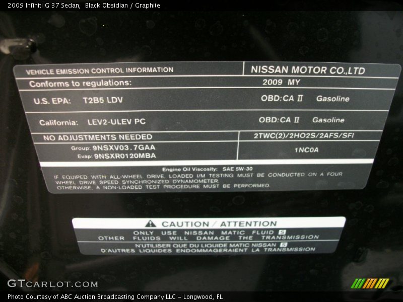 Black Obsidian / Graphite 2009 Infiniti G 37 Sedan