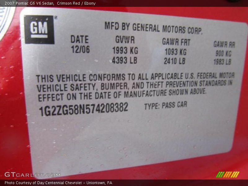 Crimson Red / Ebony 2007 Pontiac G6 V6 Sedan