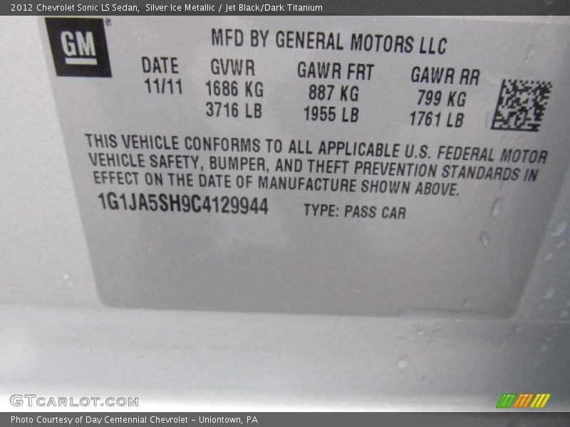 Silver Ice Metallic / Jet Black/Dark Titanium 2012 Chevrolet Sonic LS Sedan