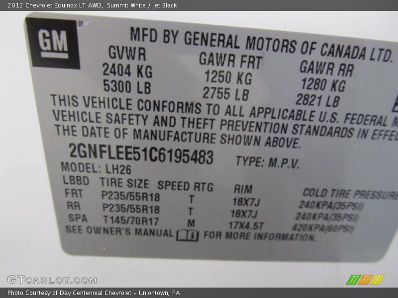 Summit White / Jet Black 2012 Chevrolet Equinox LT AWD