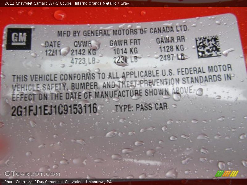 Inferno Orange Metallic / Gray 2012 Chevrolet Camaro SS/RS Coupe
