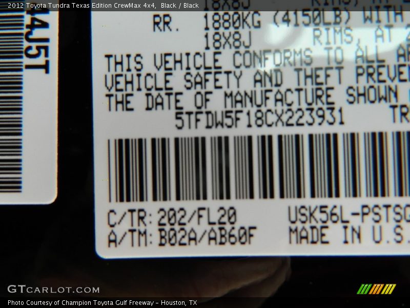 Black / Black 2012 Toyota Tundra Texas Edition CrewMax 4x4