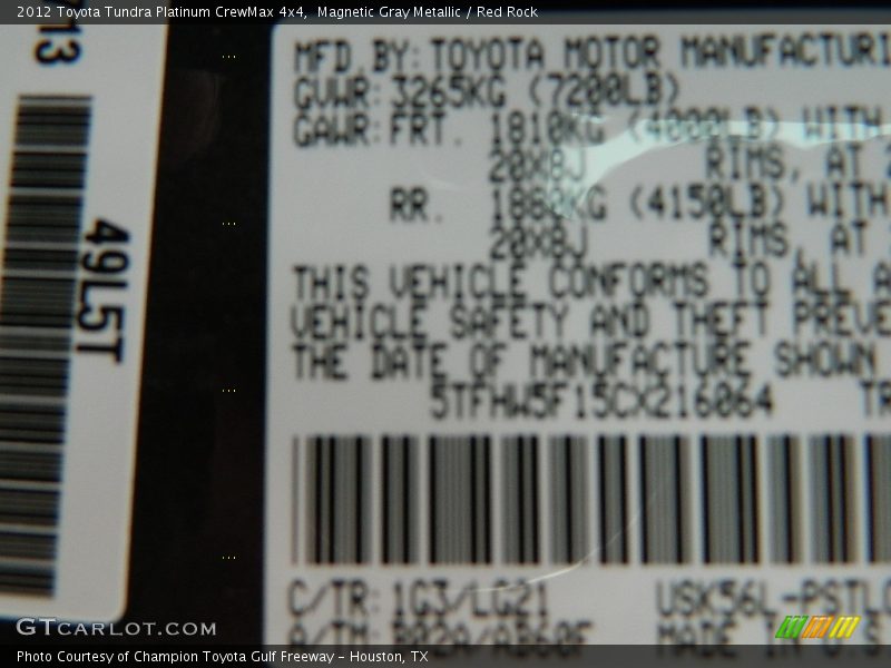 Magnetic Gray Metallic / Red Rock 2012 Toyota Tundra Platinum CrewMax 4x4