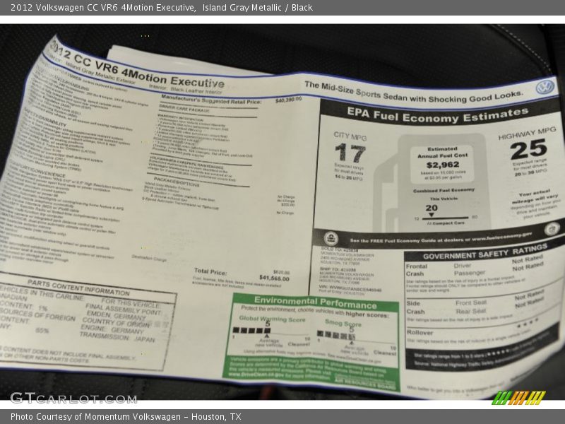 Island Gray Metallic / Black 2012 Volkswagen CC VR6 4Motion Executive