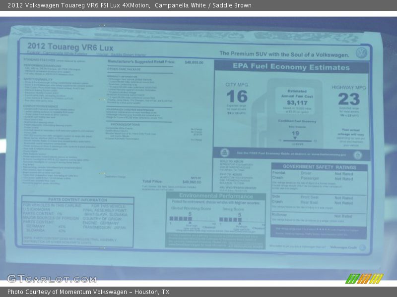 Campanella White / Saddle Brown 2012 Volkswagen Touareg VR6 FSI Lux 4XMotion