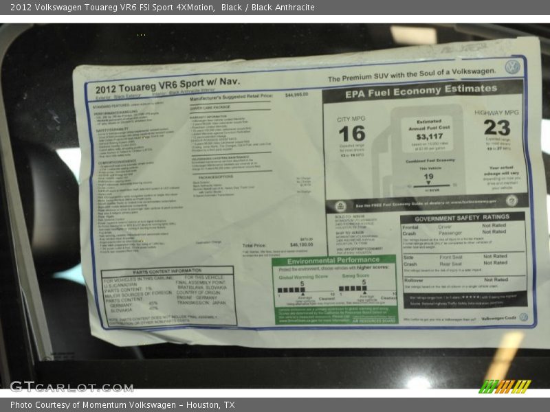  2012 Touareg VR6 FSI Sport 4XMotion Window Sticker