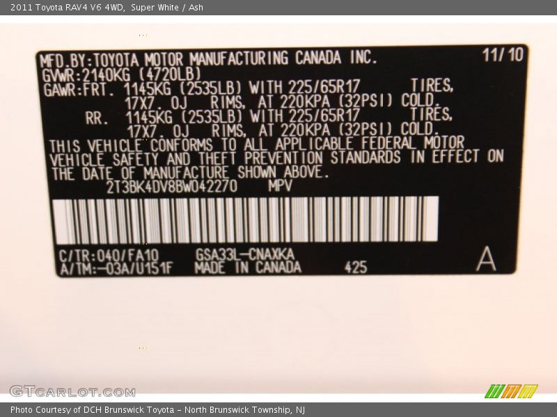 Super White / Ash 2011 Toyota RAV4 V6 4WD