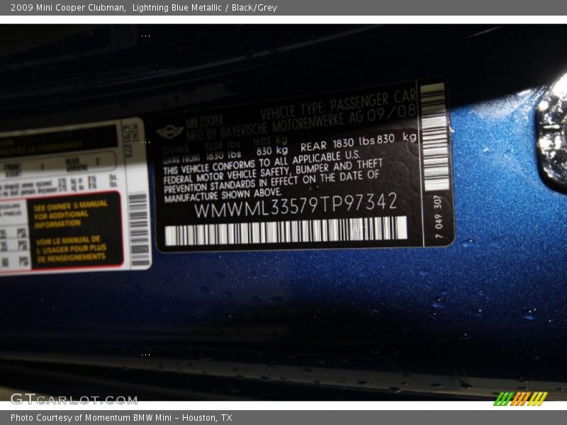 Lightning Blue Metallic / Black/Grey 2009 Mini Cooper Clubman