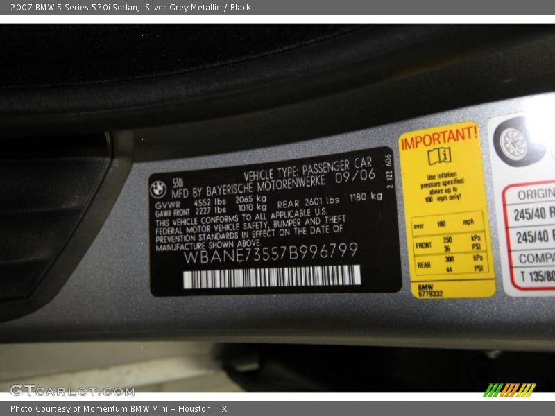 Silver Grey Metallic / Black 2007 BMW 5 Series 530i Sedan