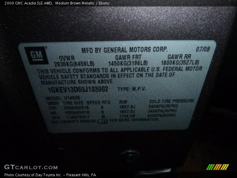 Medium Brown Metallic / Ebony 2009 GMC Acadia SLE AWD