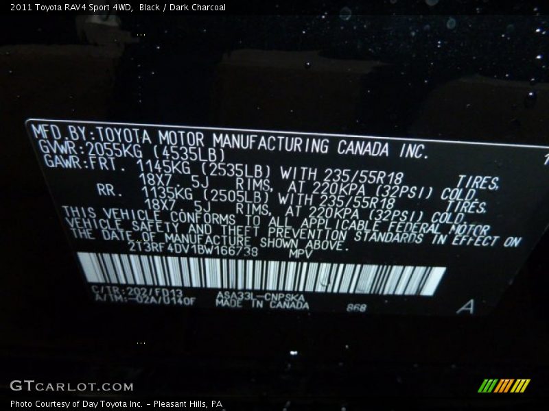 Black / Dark Charcoal 2011 Toyota RAV4 Sport 4WD