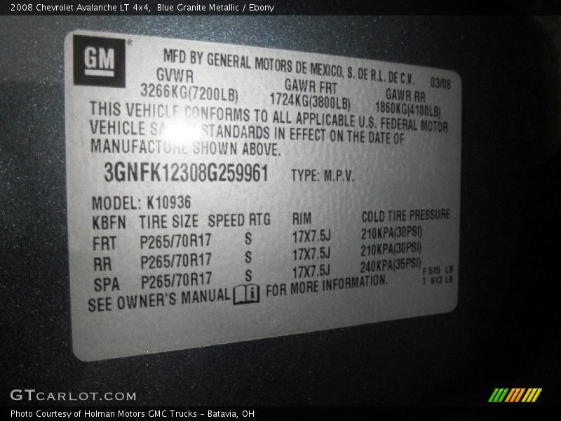 Blue Granite Metallic / Ebony 2008 Chevrolet Avalanche LT 4x4