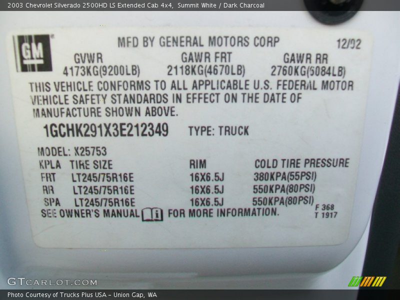 Summit White / Dark Charcoal 2003 Chevrolet Silverado 2500HD LS Extended Cab 4x4