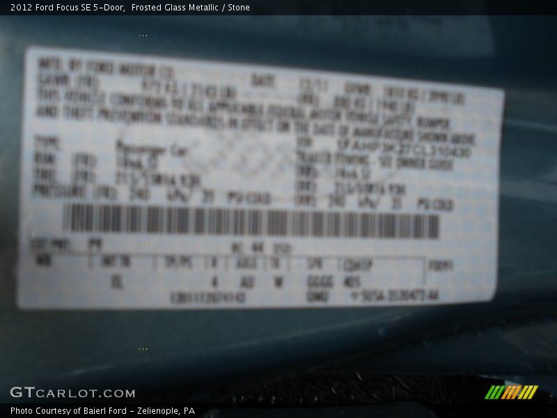 Frosted Glass Metallic / Stone 2012 Ford Focus SE 5-Door