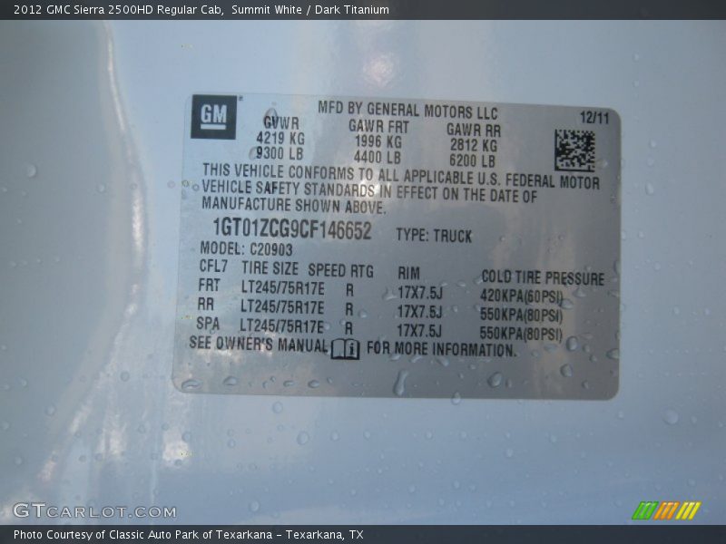 Summit White / Dark Titanium 2012 GMC Sierra 2500HD Regular Cab