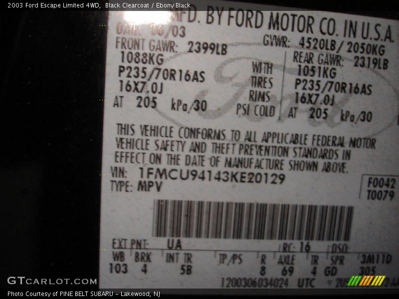 Black Clearcoat / Ebony Black 2003 Ford Escape Limited 4WD