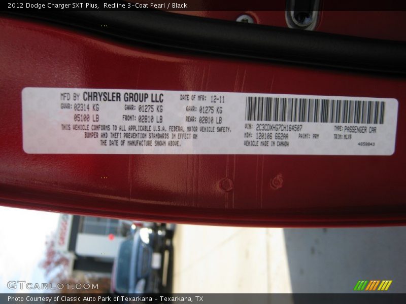 Redline 3-Coat Pearl / Black 2012 Dodge Charger SXT Plus