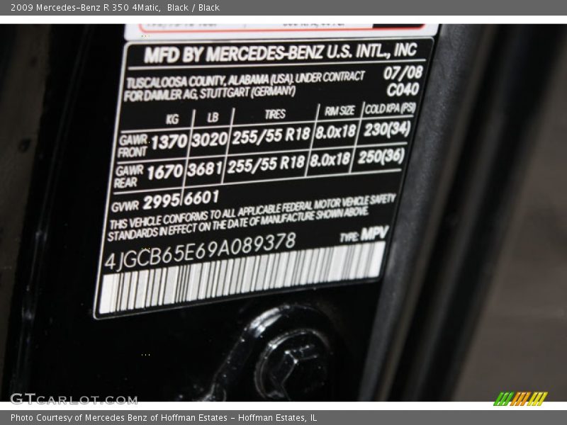 Black / Black 2009 Mercedes-Benz R 350 4Matic