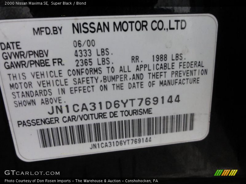 Super Black / Blond 2000 Nissan Maxima SE