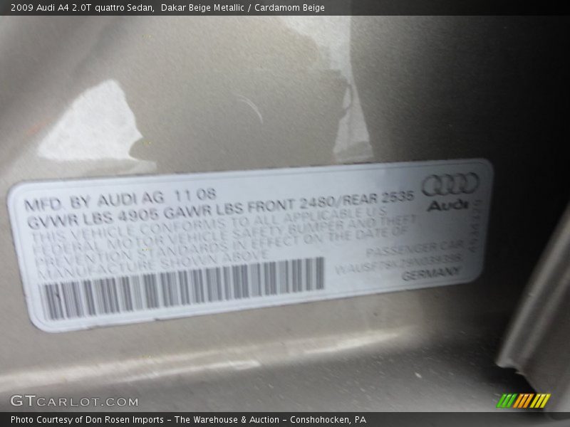 Dakar Beige Metallic / Cardamom Beige 2009 Audi A4 2.0T quattro Sedan