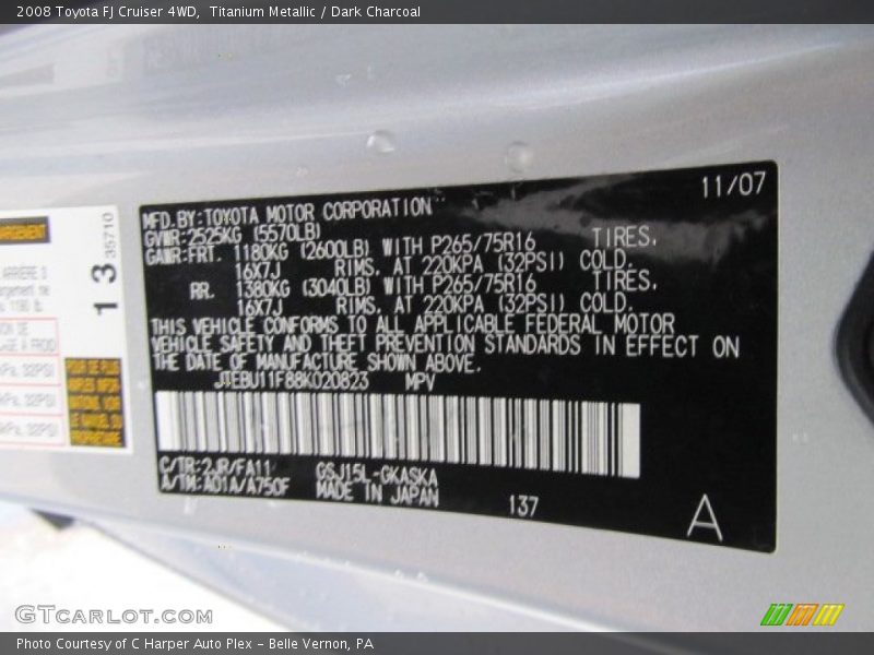 Titanium Metallic / Dark Charcoal 2008 Toyota FJ Cruiser 4WD