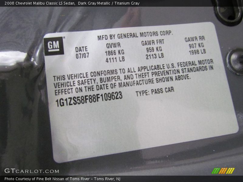 Dark Gray Metallic / Titanium Gray 2008 Chevrolet Malibu Classic LS Sedan