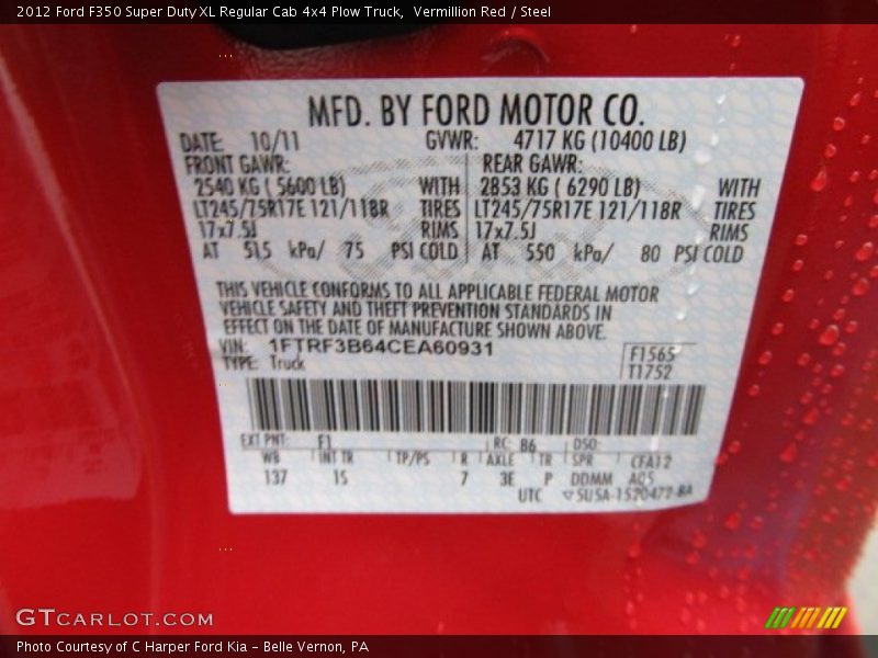 Vermillion Red / Steel 2012 Ford F350 Super Duty XL Regular Cab 4x4 Plow Truck