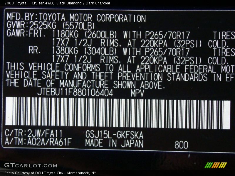 Black Diamond / Dark Charcoal 2008 Toyota FJ Cruiser 4WD