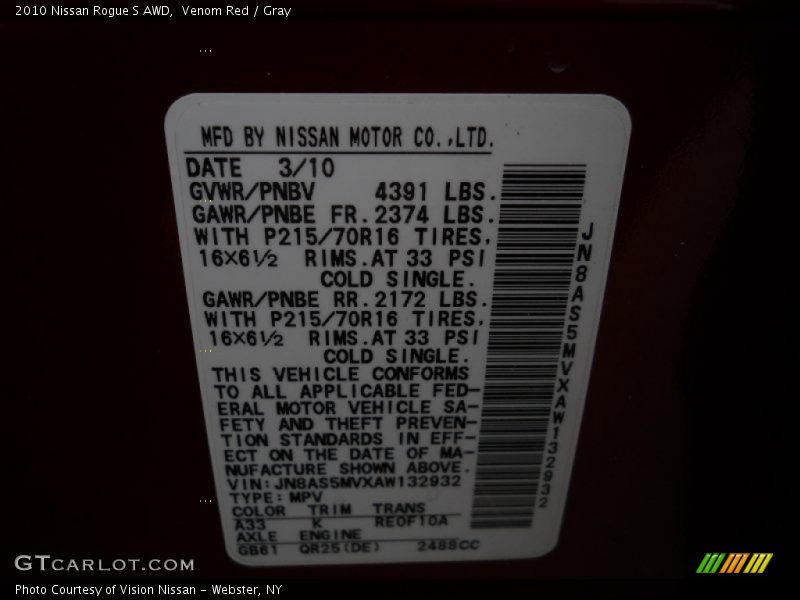 Venom Red / Gray 2010 Nissan Rogue S AWD