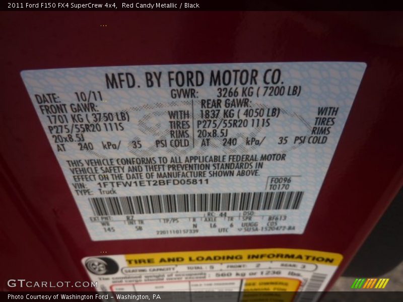 2011 F150 FX4 SuperCrew 4x4 Red Candy Metallic Color Code RZ