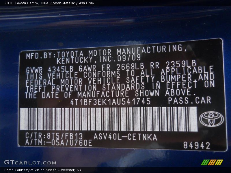 Blue Ribbon Metallic / Ash Gray 2010 Toyota Camry