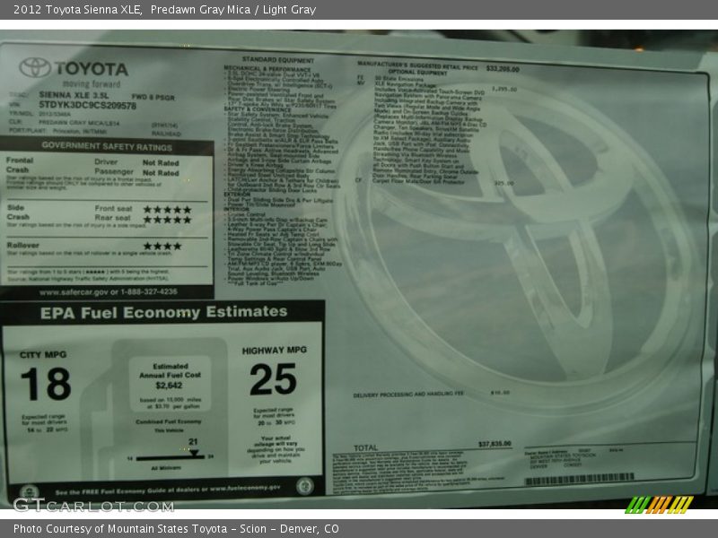 Predawn Gray Mica / Light Gray 2012 Toyota Sienna XLE