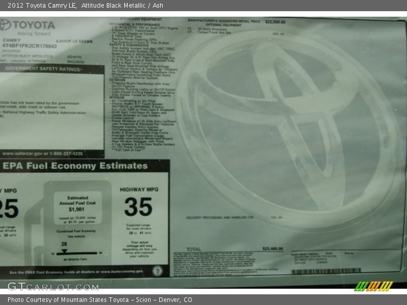 Attitude Black Metallic / Ash 2012 Toyota Camry LE