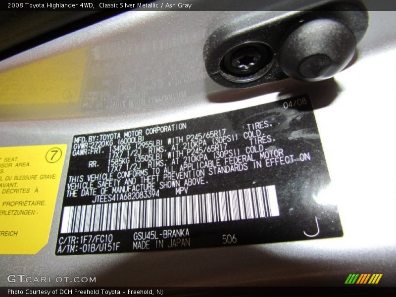 Classic Silver Metallic / Ash Gray 2008 Toyota Highlander 4WD