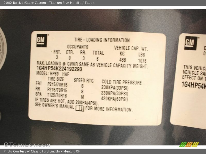 Titanium Blue Metallic / Taupe 2002 Buick LeSabre Custom